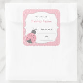 Roze Grijs Ladybug Bookplate / boek baby shower Vierkante Sticker (Tas)