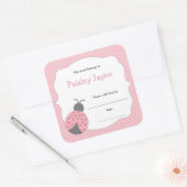 Roze Grijs Ladybug Bookplate / boek baby shower Vierkante Sticker (Envelop)