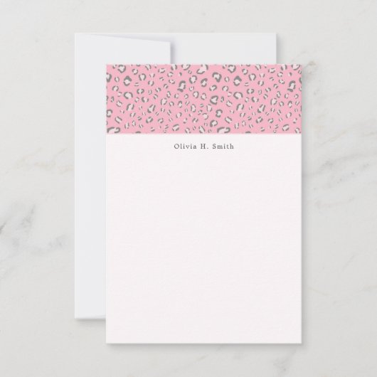 Roze Grijs Leopard 2 gepersonaliseerd Notitiekaartje (Voorkant)