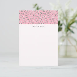 Roze Grijs Leopard 2 gepersonaliseerd Notitiekaartje