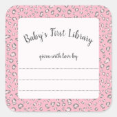Roze Grijs Leopard lijst 2 boekenplaat Vierkante Sticker (Voorkant)