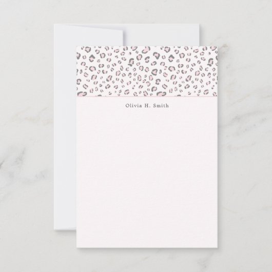 Roze Grijs Luipaard gepersonaliseerd Notitiekaartje (Voorkant)