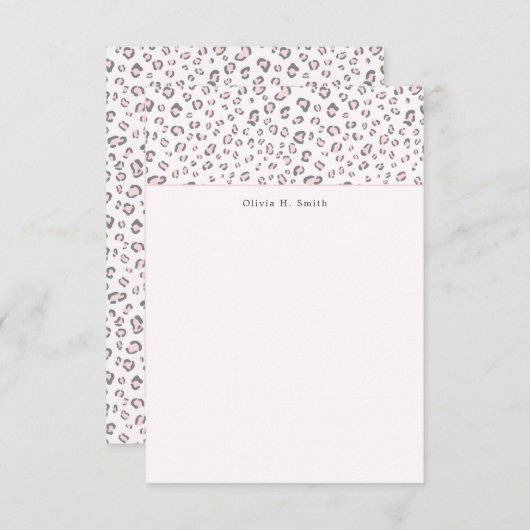 Roze Grijs Luipaard gepersonaliseerd Notitiekaartje (Voorkant / Achterkant)