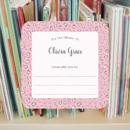 Roze Grijs Luipaard lijst met naam 2 boekenplaat Vierkante Sticker