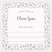 Roze Grijs Luipaard lijst met naam bookplate Vierkante Sticker (Voorkant)