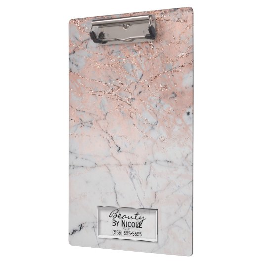 Roze & Grijs Marmer Moderne Mode Gepersonaliseerd Klembord (Links)