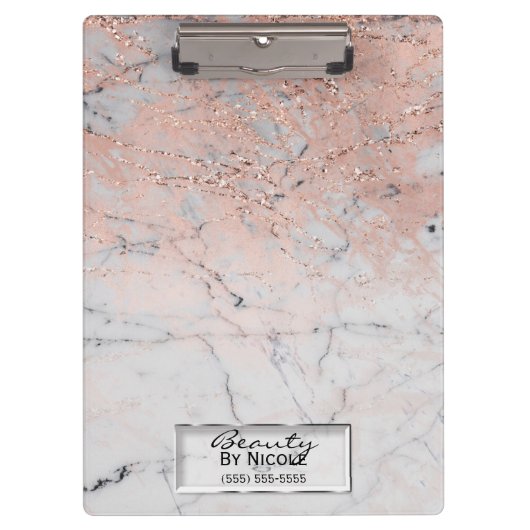 Roze & Grijs Marmer Moderne Modieuze Gepersonalise Klembord (Voorkant)