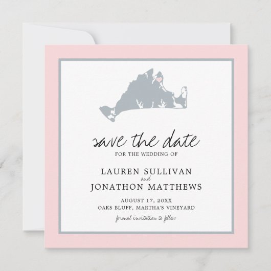 Roze grijs Martha's wijngaard sparen de Datum Save The Date (Voorkant)