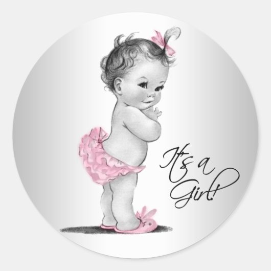 Roze Grijs  Meisje Baby shower Ronde Sticker (Voorkant)