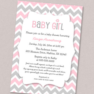 Roze Grijs Meisje Baby shower Uitnodigt om een boe Kaart
