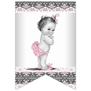 Roze Grijs Meisje Baby Shower Vlaggetjes