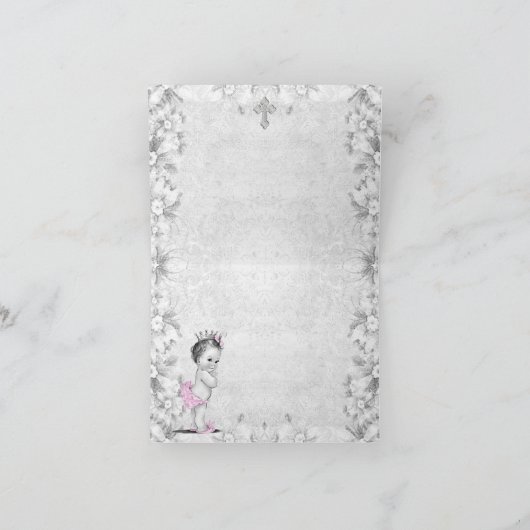 Roze Grijs Meisje Doop Dank u Kaarten (Binnen)