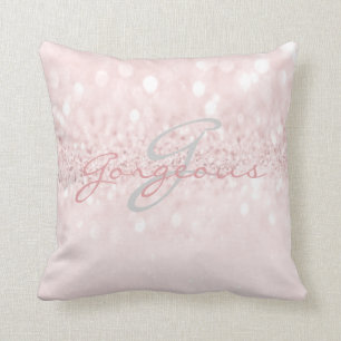 Roze grijs meisje Glitter Silver Monogram Naam Kussen