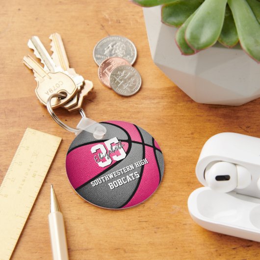 Roze Grijs Meisje's Sport Basketbal Team Naam Sleutelhanger (Bureau)