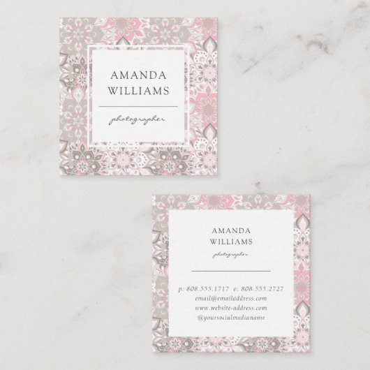 Roze Grijs Modern Geometrisch Vierkant Vierkante Visitekaartje (Voorkant / Achterkant)