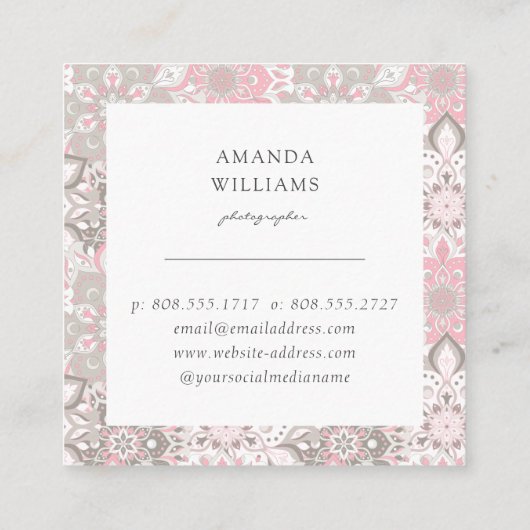 Roze Grijs Modern Geometrisch Vierkant Vierkante Visitekaartje (Achterkant)