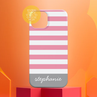 Roze grijs modern Striped Patroon met naam iPhone 16 Pro Hoesje