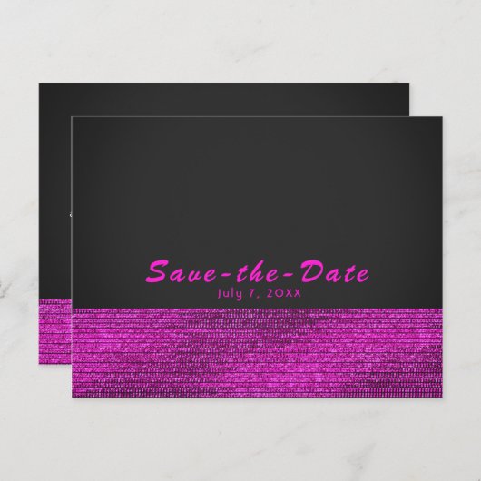Roze & Grijs Moderne Glam Sequins Save the Date Aankondigingskaart (Voorkant / Achterkant)