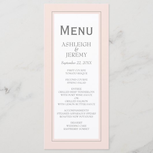Roze Grijs Moderne Minimalistische Trouwdag Menu (Voorkant)