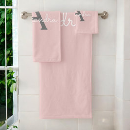 Roze Grijs Moderne Script Meisjesachtige Monogram  Bad Handdoek