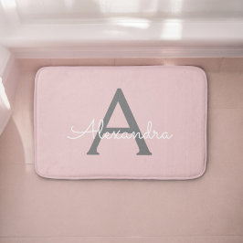 Roze Grijs Moderne Script Meisjesachtige Monogram  Badmat
