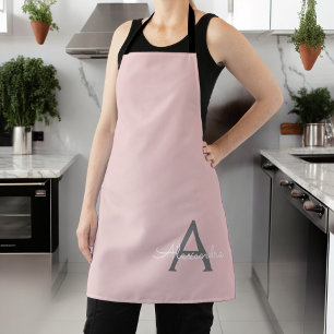 Roze Grijs Moderne Script Meisjesachtige Monogram  Schort