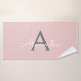 Roze Grijs Moderne Script Vrouwelijke Monogram Naa Badhanddoek