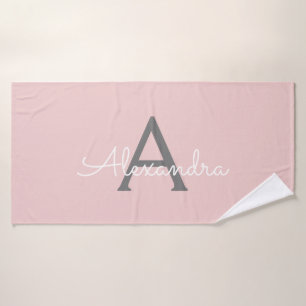 Roze Grijs Moderne Script Vrouwelijke Monogram Naa Badhanddoek