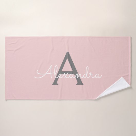 Roze Grijs Moderne Script Vrouwelijke Monogram Naa Badhanddoek (Badhanddoek)