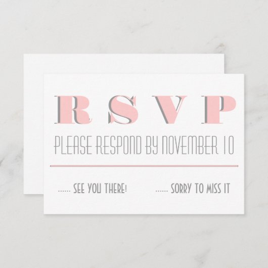 Roze, grijs moderne typografie, bruiloft RSVP antw (Voorkant / Achterkant)