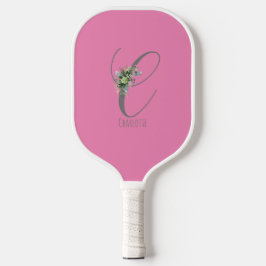 Roze grijs monogram bloem letter C Pickleball Paddle