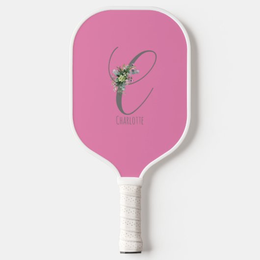 Roze grijs monogram bloem letter C Pickleball Paddle (Voorkant)