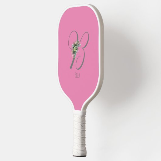 Roze grijs monogram bloemletter B Pickleball Paddle (Links)