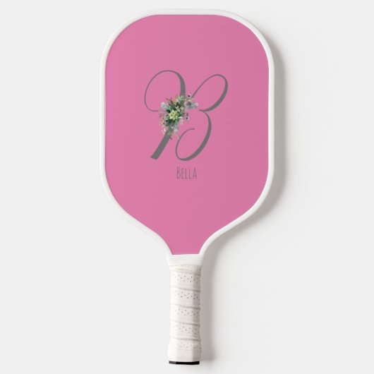 Roze grijs monogram bloemletter B Pickleball Paddle (Achterkant)