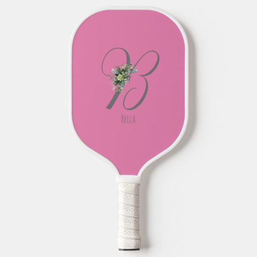 Roze grijs monogram bloemletter B Pickleball Paddle (Voorkant)