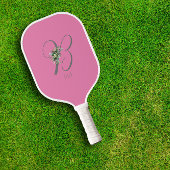 Roze grijs monogram bloemletter B Pickleball Paddle