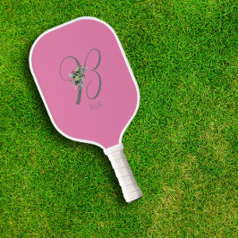 Roze grijs monogram bloemletter B Pickleball Paddle