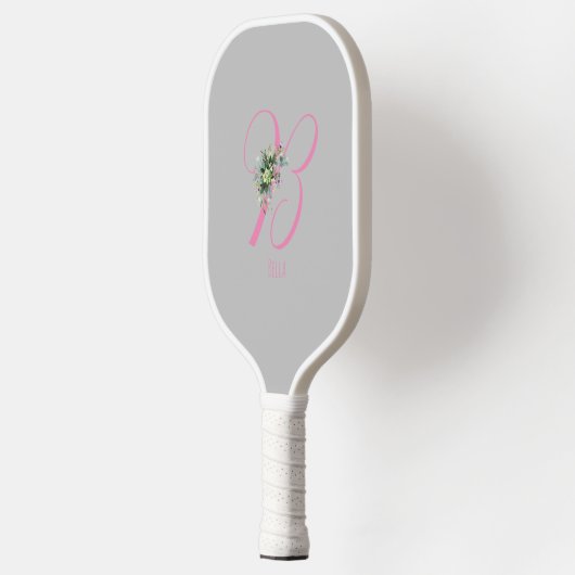 Roze grijs monogram bloemletter B Pickleball Paddle (Links)