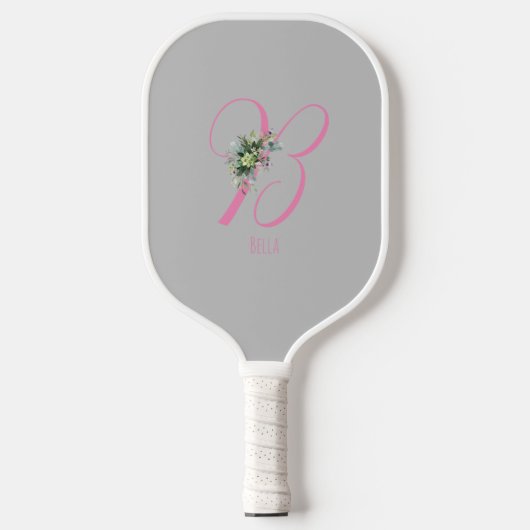 Roze grijs monogram bloemletter B Pickleball Paddle (Voorkant)