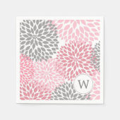 Roze Grijs Monogram Dahlias dinerservetten Servetten (Voorkant)