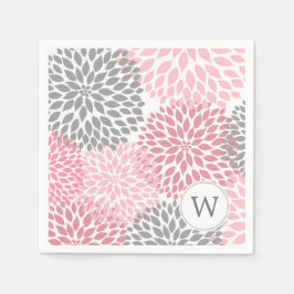 Roze Grijs Monogram Dahlias dinerservetten Servetten