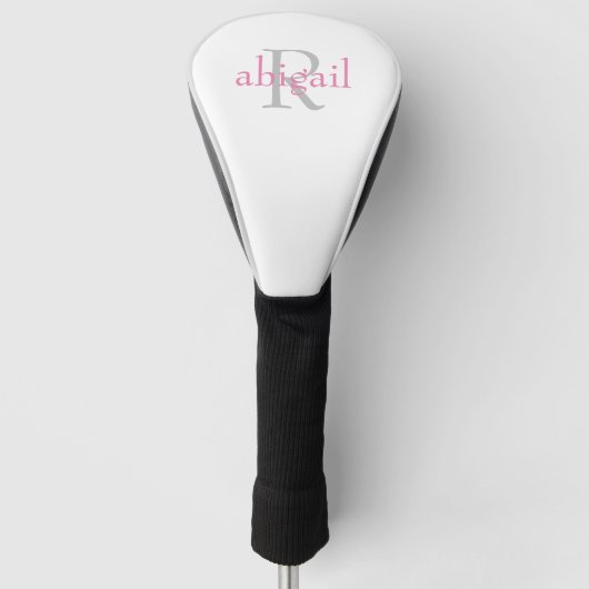 Roze & Grijs Monogram Driver Golf Head Hoesje Golfheadcover (Voorkant)