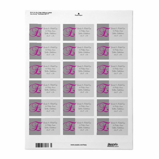 Roze Grijs Monogram E Bruiloft RSVP Adres Label #1 (Full Sheet)