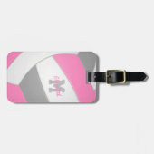 Roze grijs, monogrammen volleybalbagagelabel bagagelabel (Voorkant horizontaal)