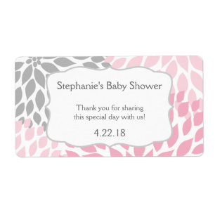 Roze Grijs Mums Baby shower Waterfles Favor Etiket