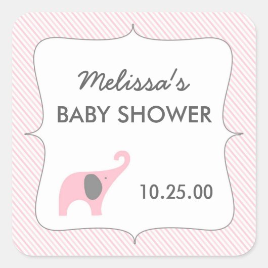 Roze grijs olifant baby shower gunst sticker (Voorkant)