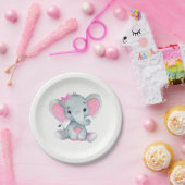 Roze Grijs Olifant Bord 4 Baby shower, Verjaardag (Feest)