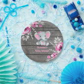 Roze Grijs Olifant Bord 4 Baby shower, Verjaardag (Feest)