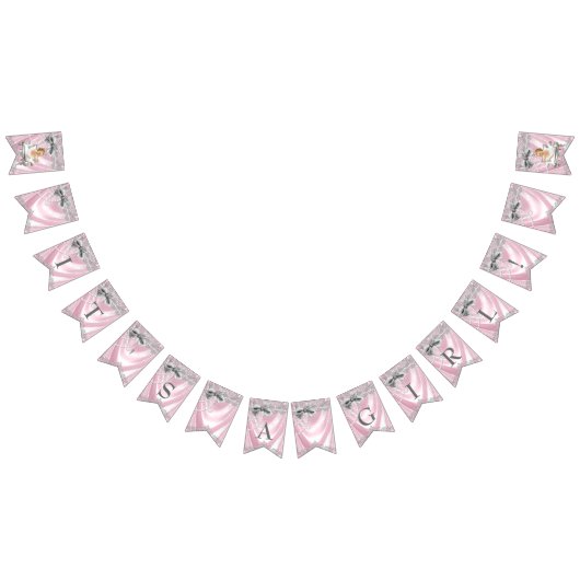 Roze Grijs Parel Stoel Girly Baby shower Vlaggetjes (Alle)