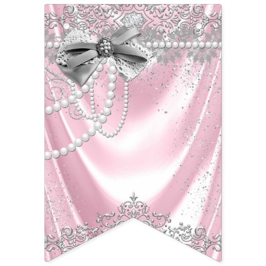 Roze Grijs Parel Stoel Girly Baby shower Vlaggetjes (Tweede vlag)